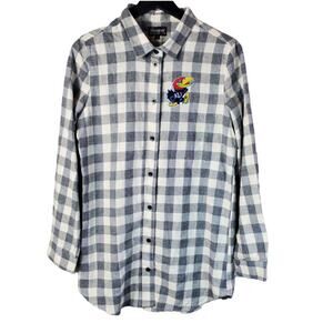 Gameday Couture KU Plaid Button Down‎ Shirt Women's Size L